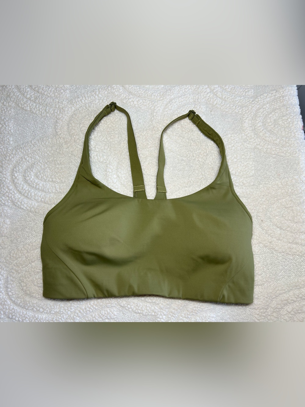 lululemon all powered up olive green strappy sports bra